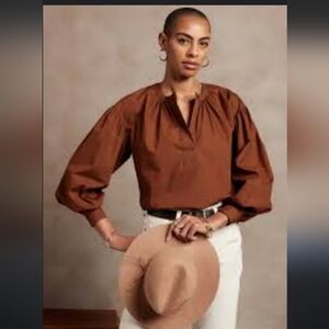 Banana Republic XS Long Sleeve 100% Cotton Top Brown/Rust